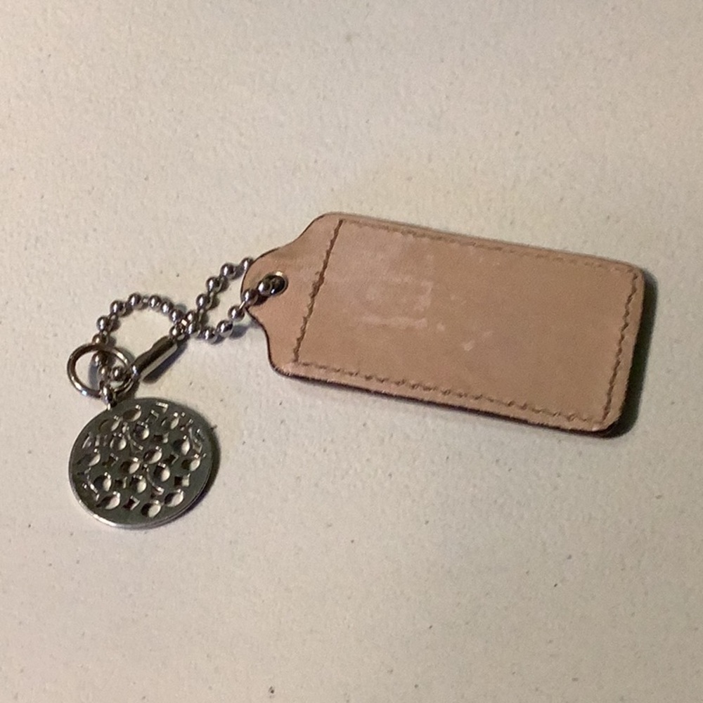 Coach light tan leather tag and circular metal monogram tag set - Picture 2 of 5